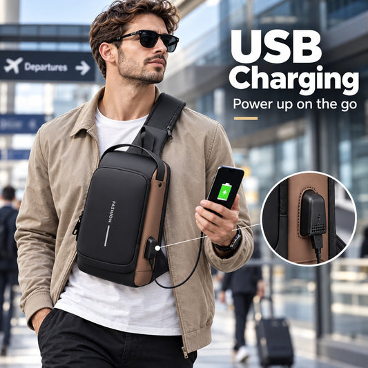 Anti-Theft Smart Sling Bag | Built-in USB Charging & Secure Combination Lock