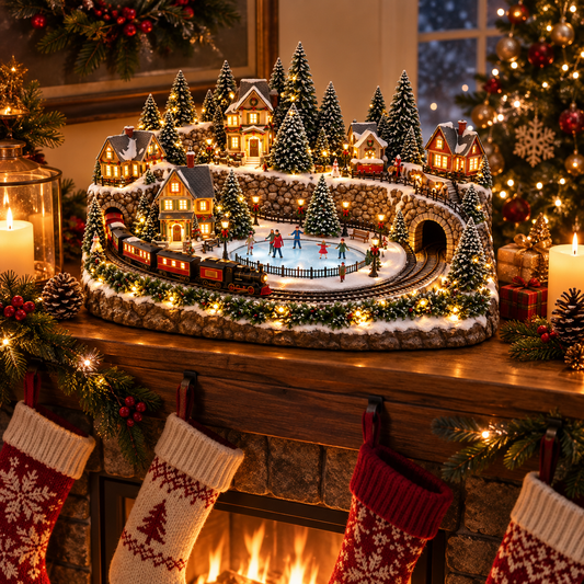 🔥 Animated Holiday Train & Ice Rink Scene ✨