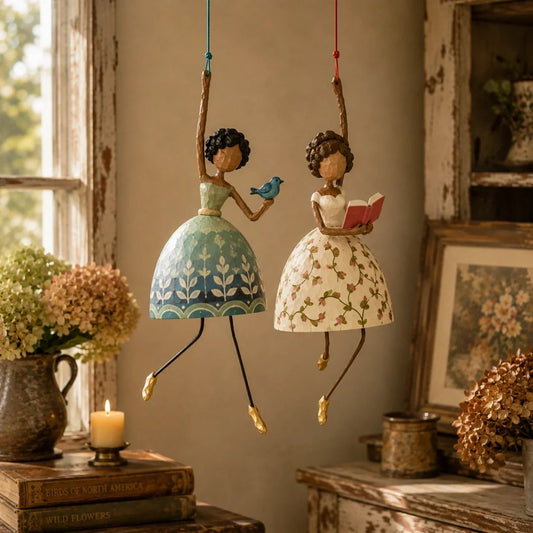Whimsical Dancing Lady Hanging Ornament | Vintage Folk-Art D cor with Wind-Activated Swaying Design & Playful Dangling