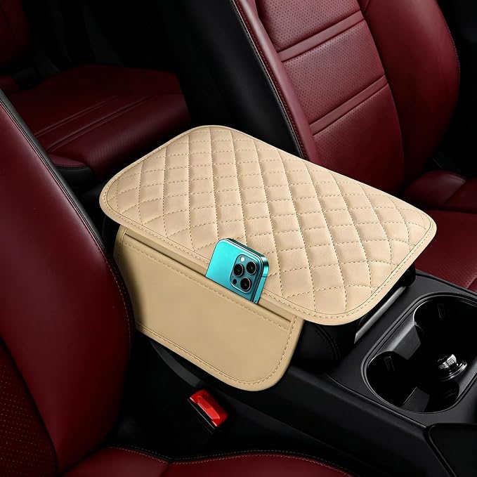 Multifunctional Car Armrest Box Cushion with Built-in Storage Bag