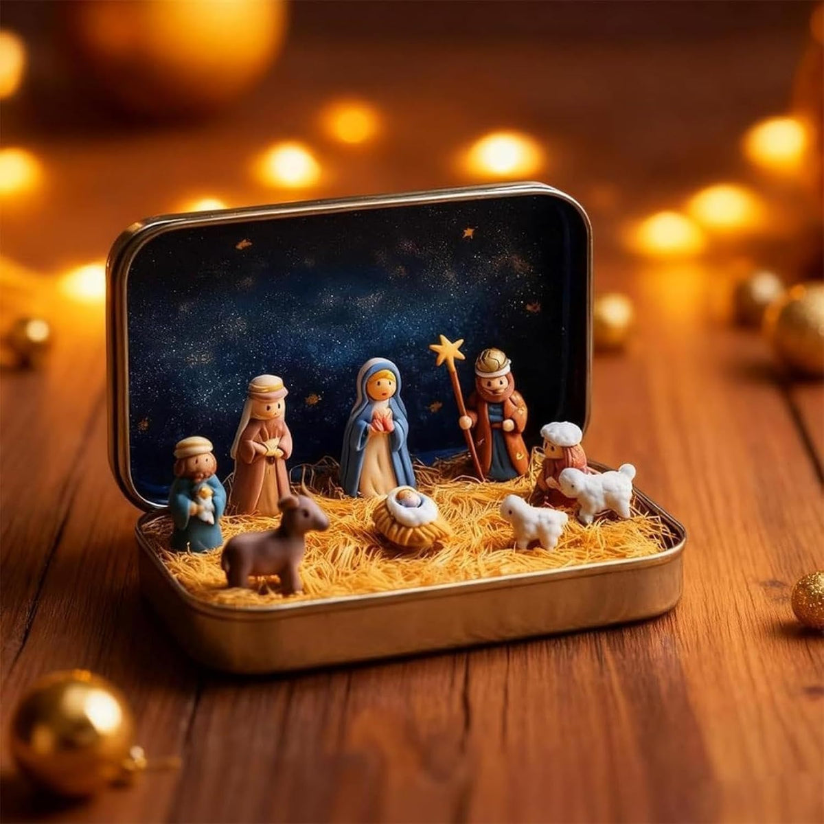Pocket-Size Mini Nativity Scene Set with Storage Tin Christmas Tabletop Decor & Faith-Inspired Gift