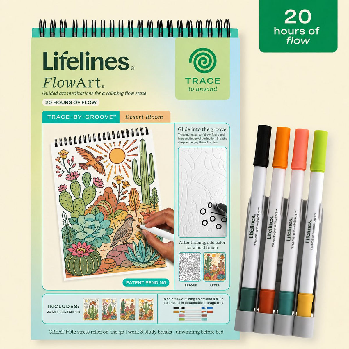 Trace-By-Groove Jungle Oasis Guided Flow Art Coloring Pad with Double-Sided Markers