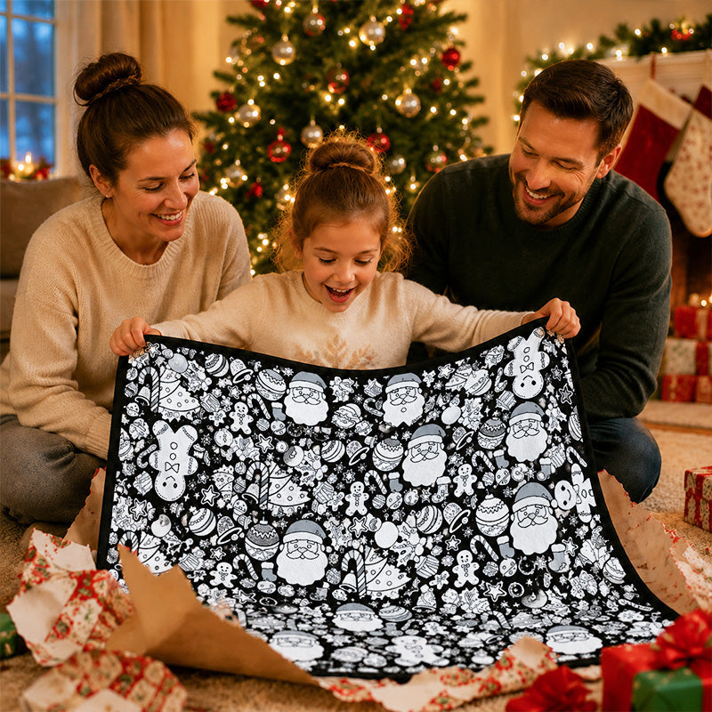DIY Christmas Coloring Blanket Santa & Gingerbread Man Holiday Throw