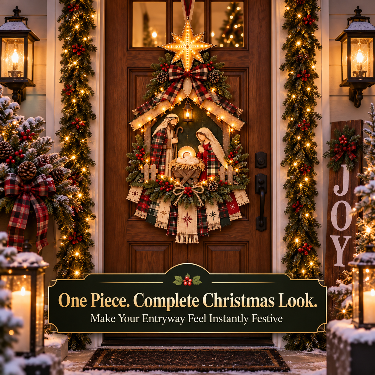 Light-Up Christmas Nativity Door Hanger with Radiant Star