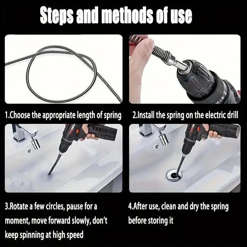 Flexible Drill-Powered Drain Cleaning Snake Deep Pipe Clog Remover for Sinks, Showers & Toilets