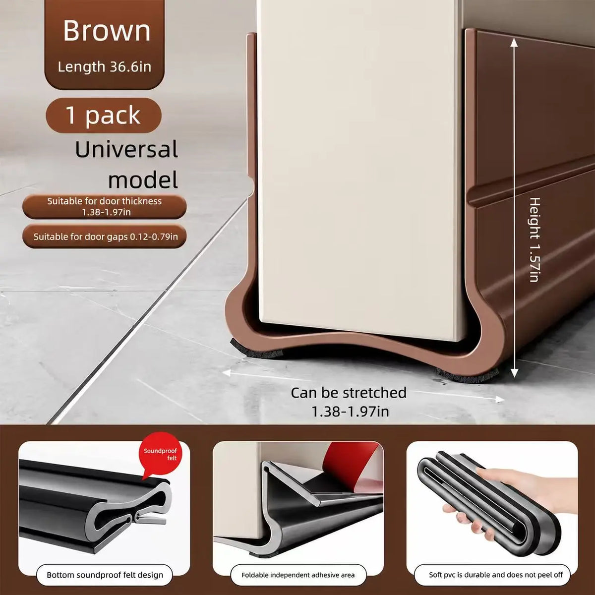Triple Seal Under-Door Draft Stopper Self-Adhesive PVC Weather Strip