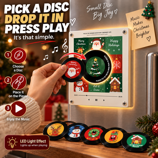 Christmas NFC Music Player Turn Your Fridge Into a Holiday Jukebox. with 9 Vinyl Style Discs and USB C