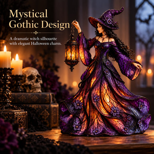Gotische Halloween-Hexenfigur mit LED-Laterne
