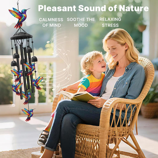 Juneteenth - Vintage Colorful Hummingbird Wind Chime with Metal Tubes and Bells