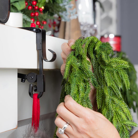 Adjustable Stocking & Garland Mantle Hangers Damage-Free Dual-Hook Christmas Fireplace Holders
