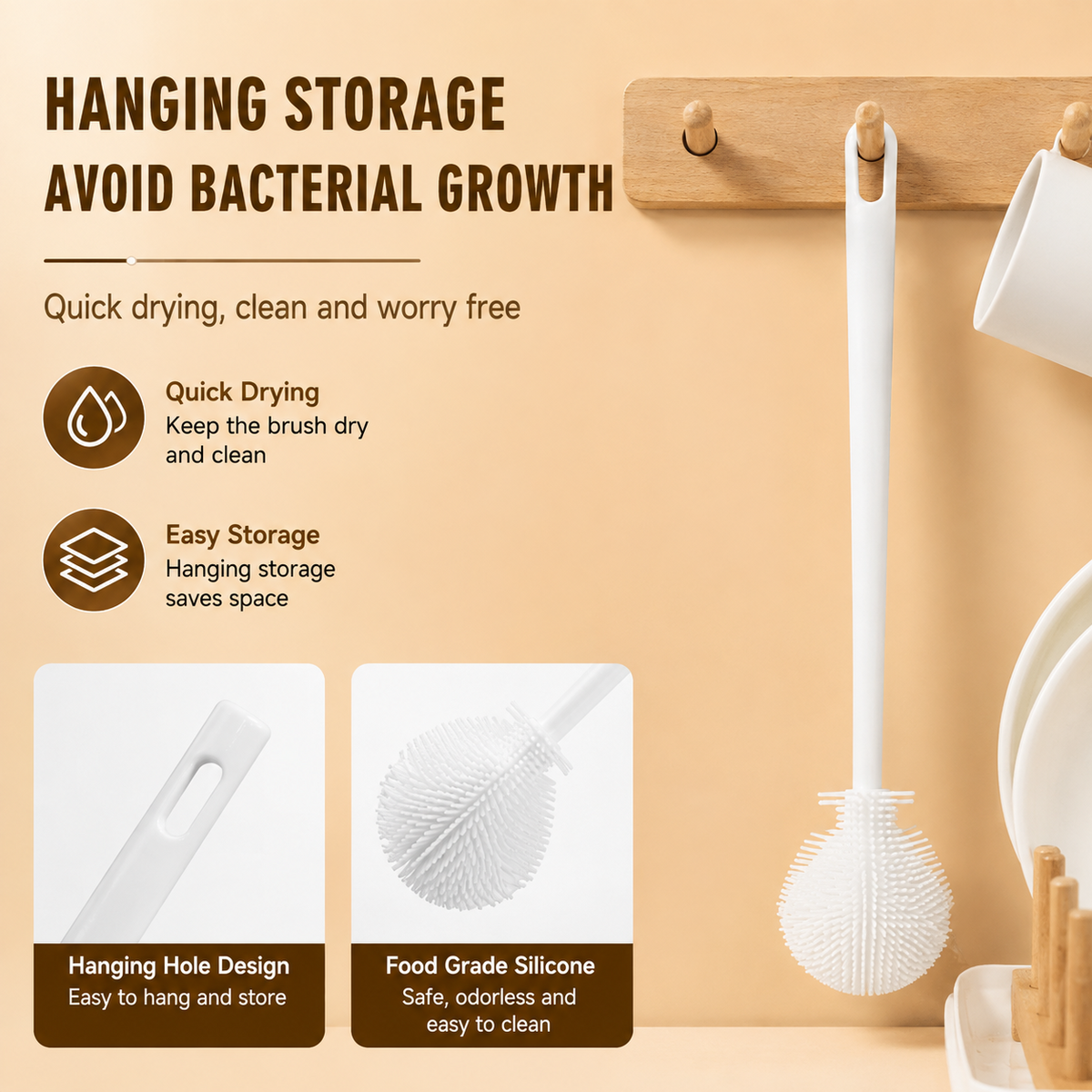 360 Silicone Bottle Cleaning Brush Long Handle Soft Bristle Cleaner for Bottles, Cups & Narrow Containers