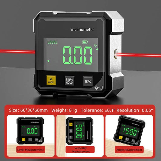 German Quality 4-Side Magnetic Digital Angle Gauge with Laser | Precision You Can Trust