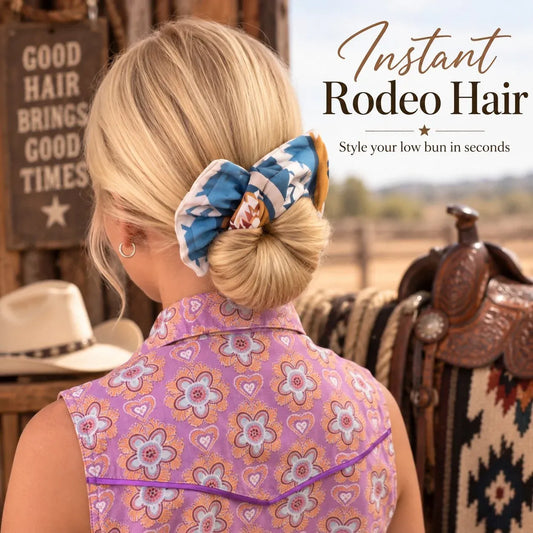Western Print Low-Bun Hair Bow | Easy Everyday Hair Accessory for Country Concerts, Rodeo Days & Casual Looks