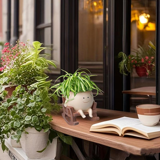 Smiley rocking chair flower pot