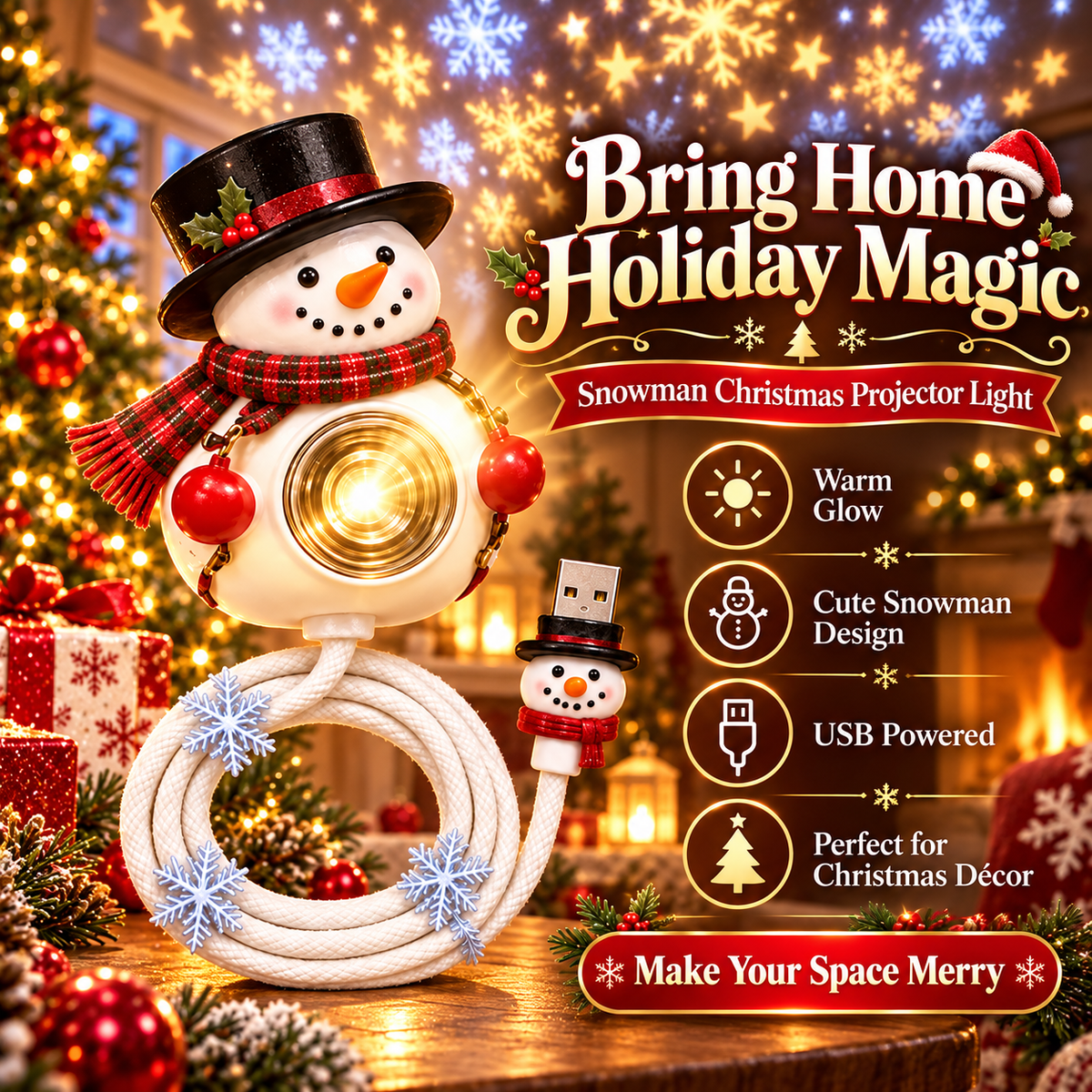 Bring Home Holiday Magic Snowman Christmas Projector Light With Festive Glow