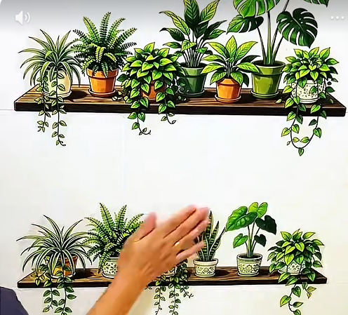 Botanical Shelf Wall Stickers 2-Piece Self-Adhesive Plant Decor