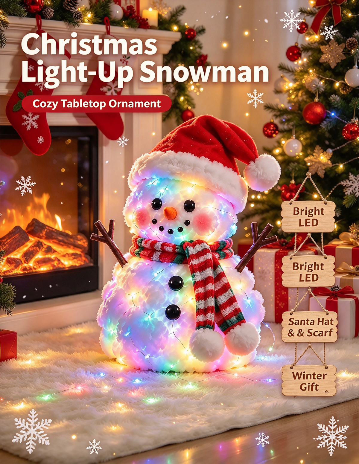 Glowing Snowman Plush | Light-Up Christmas Tabletop Decoration