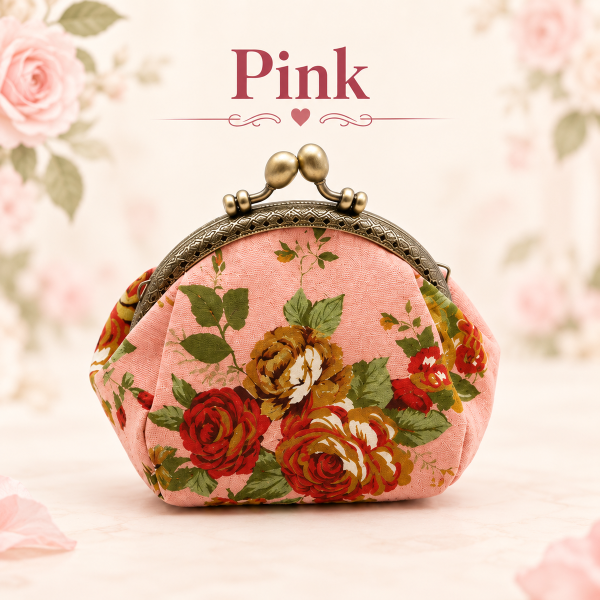 Vintage Floral Kiss-Lock Coin Purse Compact Pouch for Cards, Coins, Keys & Small Essentials