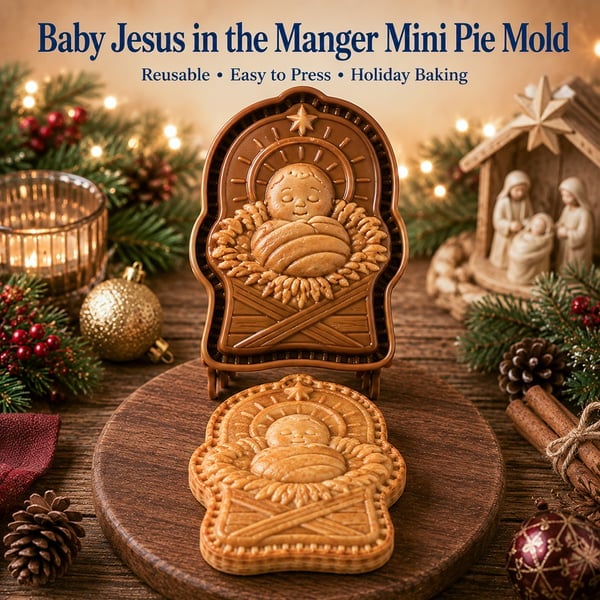 Faith & Nativity Christmas Mini Pie Mold Collection | Reusable Embossed Molds for Shaping Detailed Praying Jesus