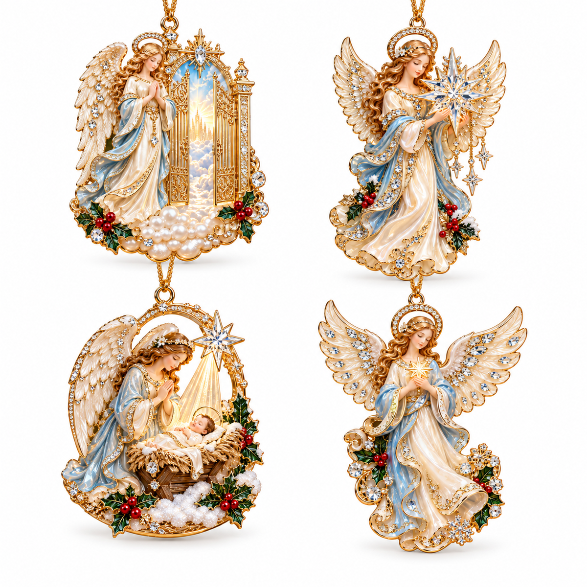 Heavenly Angel Christmas Ornament Crystal Star, Heaven s Gate & Nativity Faith Keepsake Collection