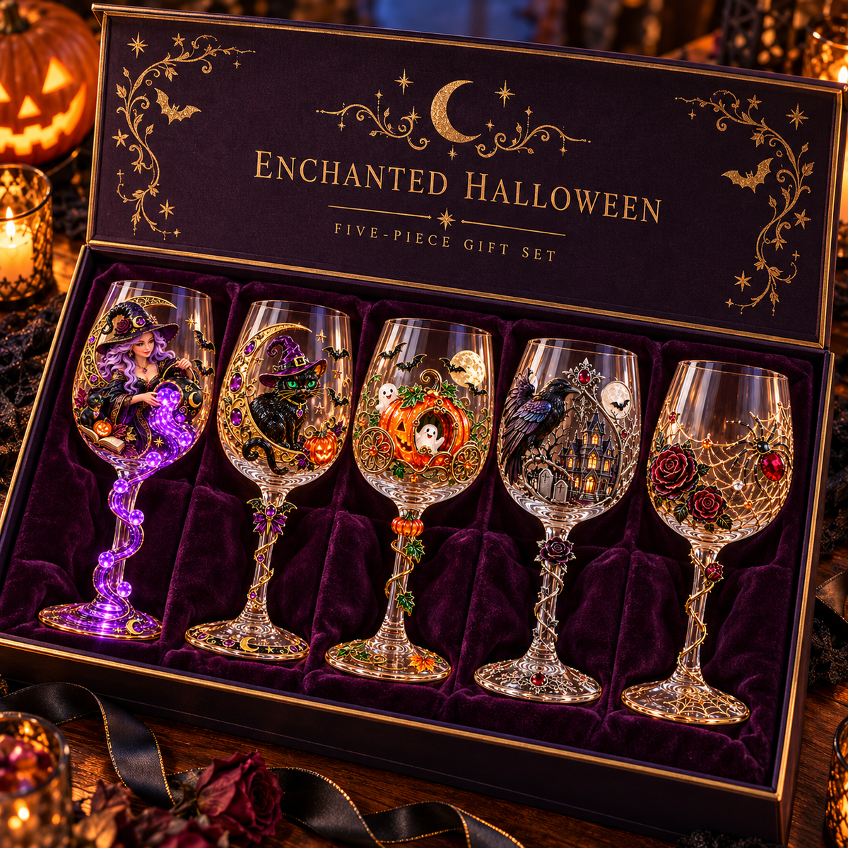 Halloween Decorative Wine Glass Collection | 5 Spooky Designs
