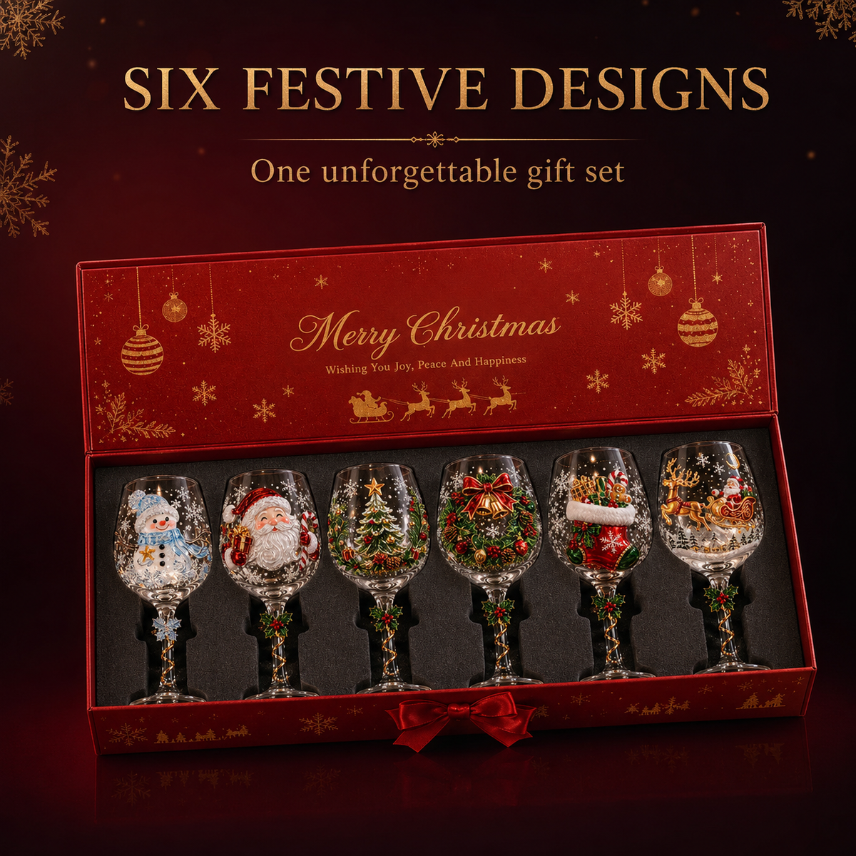 Christmas 3D Wine Glass Collection Gift Box Set