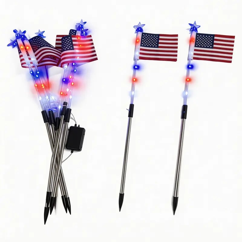 250th Independence Celebration: 8 Solar American Flag Pathway Lights