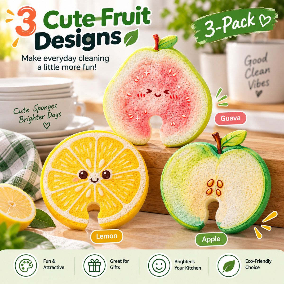 3-Pack Natural Cellulose Sponges