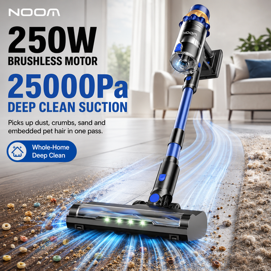 Noom German Quality 3-in-1 Cordless Stick Vacuum, LED FurFinder Light, Anti-Tangle Brush Roll For Pet Hair Home & Car