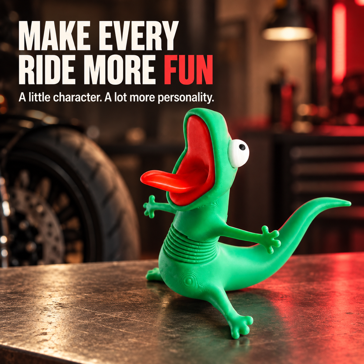 Funny Wobbling Spring Lizard Motorcycle Decoration Moving Rider Companion Gift