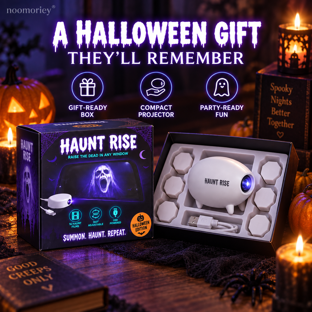Halloween Window Projector 12 Spooky Films USB Powered Holiday Decor