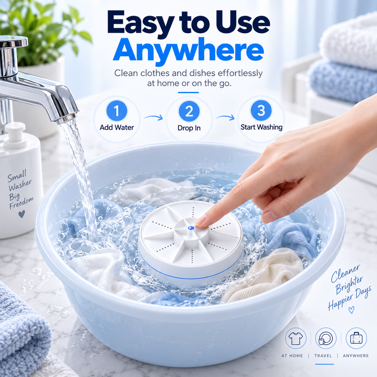 Portable Ultrasonic Mini Washer 3-Mode Cleaner for Clothes & Dishes