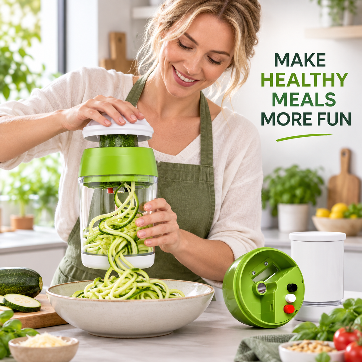 4-in-1 Vegetable Spiralizer & Slicer Multi-Mode Vegetable Cutter for Zoodles Slices & Fine Cuts