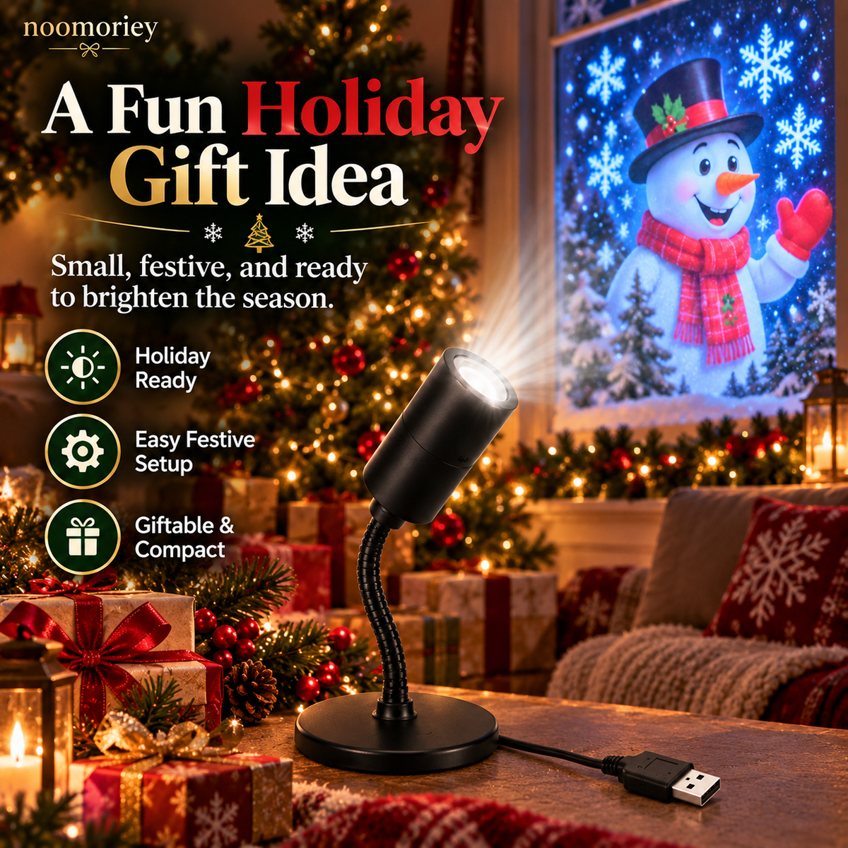 π Christmas Window Projector Light β USB-Powered Flexible Holiday Snowman Display
