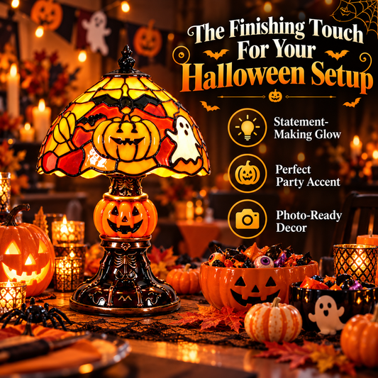 Cozy Halloween Pumpkin & Ghost Table Lamp with Warm Glow