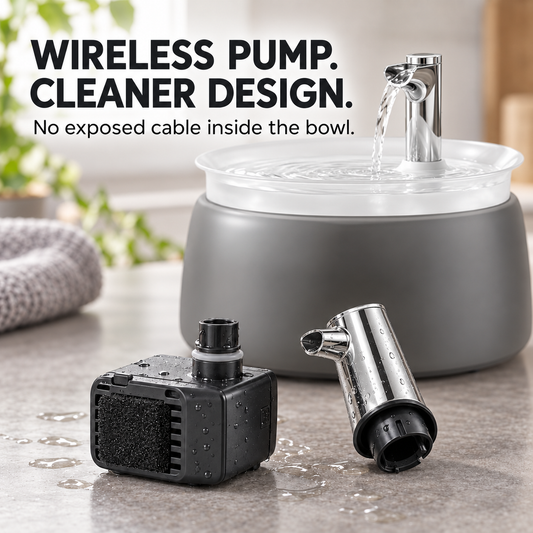 Cat Water Fountain with Filter Whisper-Quiet Wireless Pump for Fresh, Clean Water