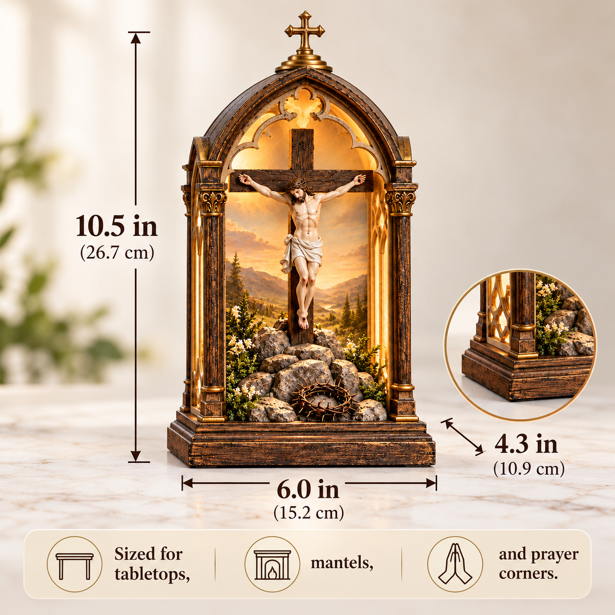 Illuminated Calvary Devotional Shrine | Warm Christian Prayer D cor