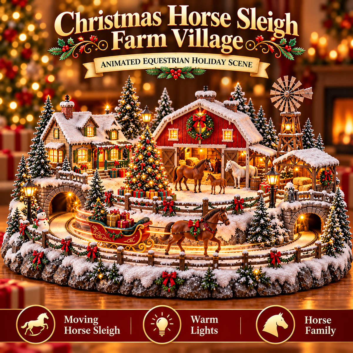 Highland Cow Christmas Farm Village Lighted Farmhouse Holiday Scene
