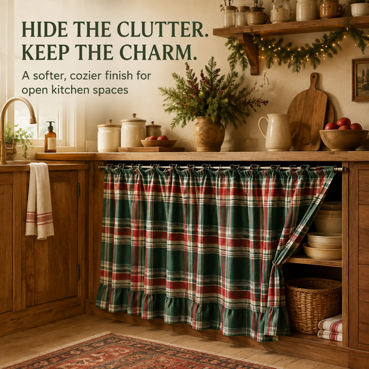 Vintage Plaid Kitchen Curtain Cozy Farmhouse Cabinet & Stove Decor