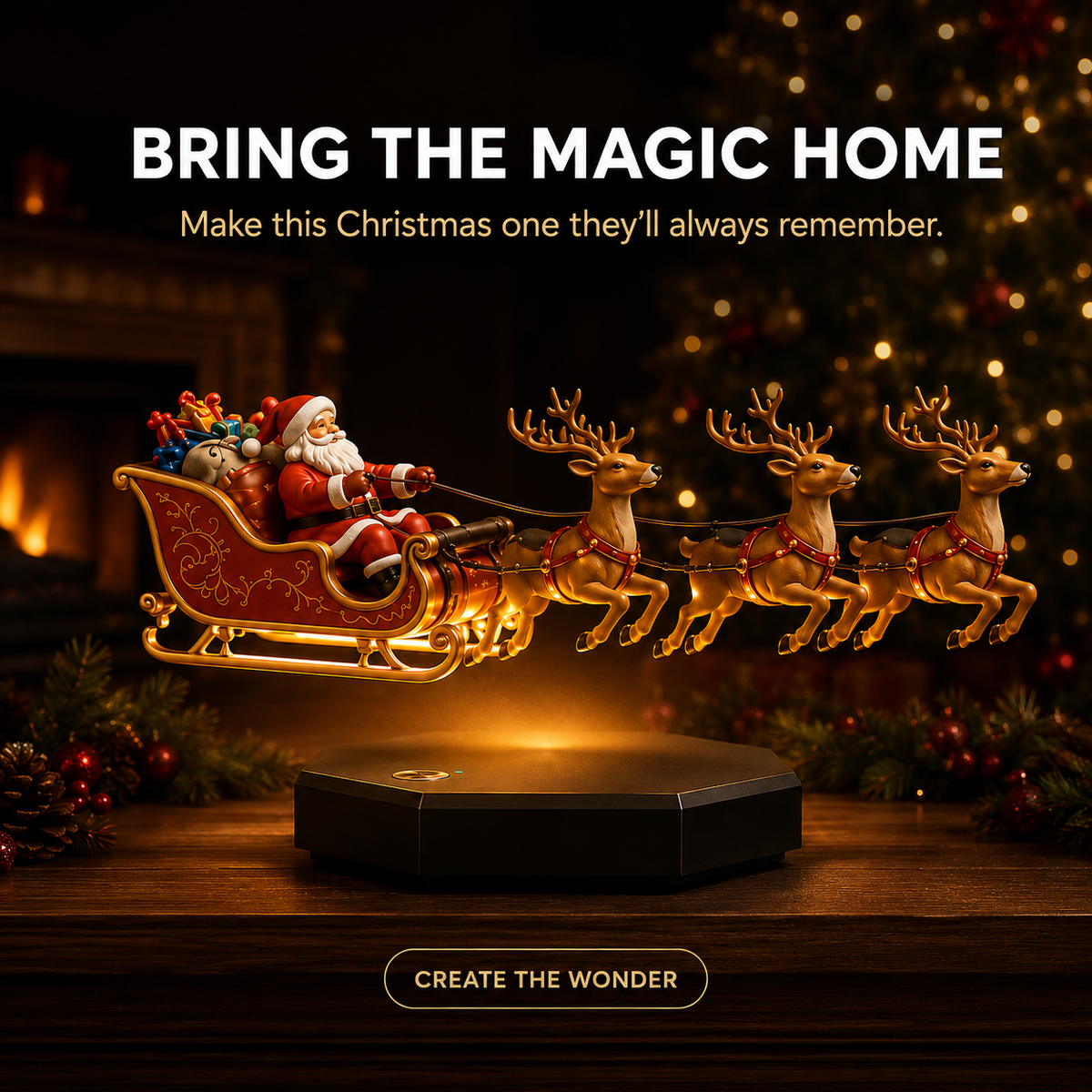 Floating Santa Sleigh with 4 Reindeer Magnetic Levitation Christmas Display