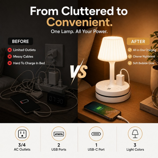 Bedside Lamp + Charging Station Light & Power in One