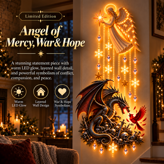 Mercy, War & Hope Lighted Wall Hanging-A Prayer for Peace Lighted Angel Wall Decor