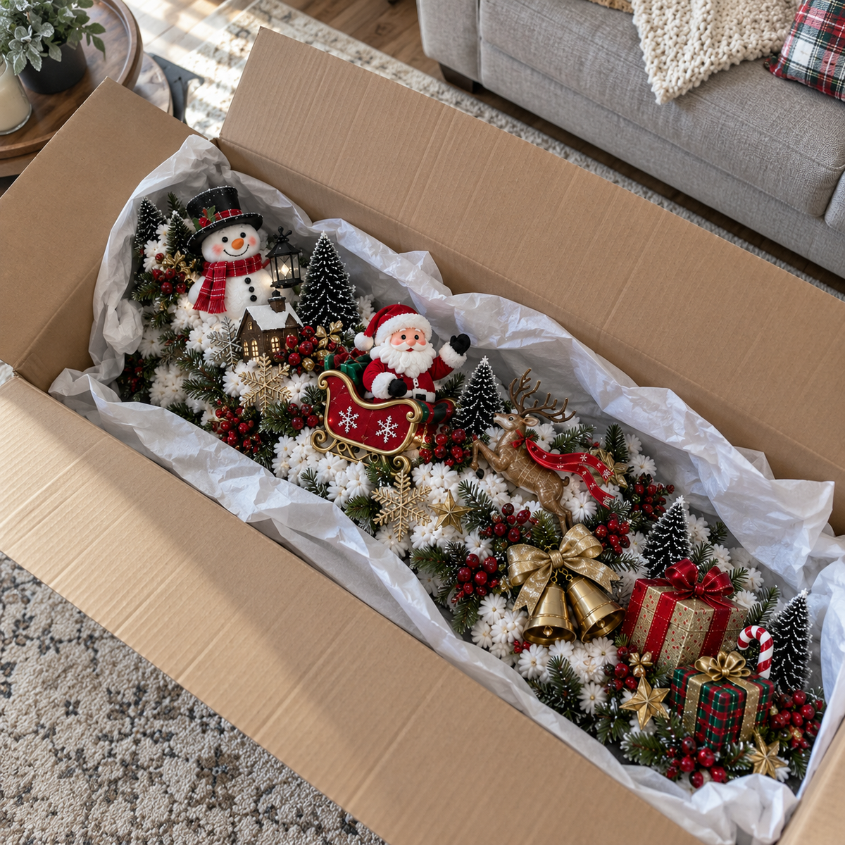 Santa s Sleigh Snowy Stair Railing Decor | Pre-Lit Christmas Banister Garland