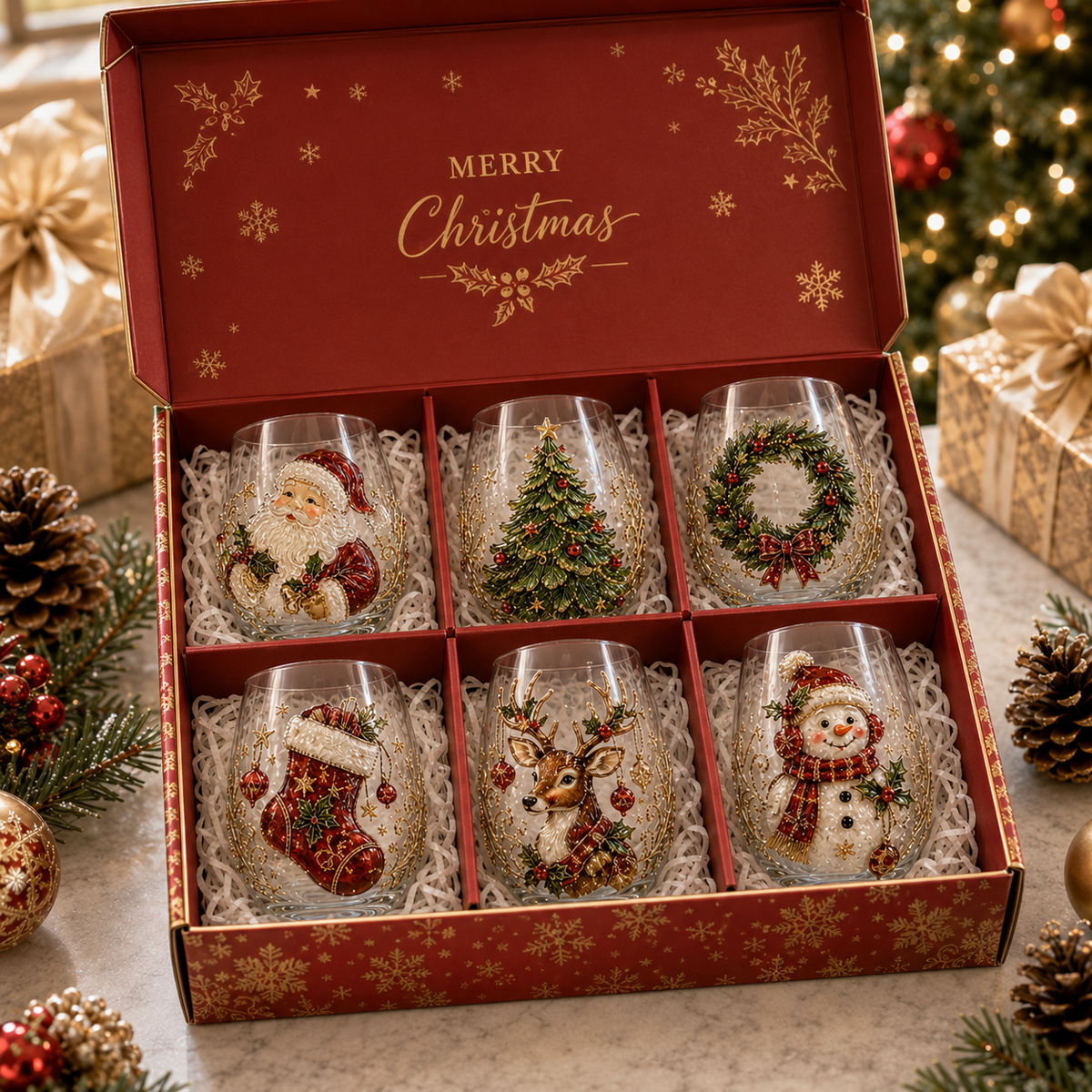 Christmas 3D Christmas Glass Art Cup | Luxury Raised Holiday Glassware for Drinks, Decor & Christmas Gifts