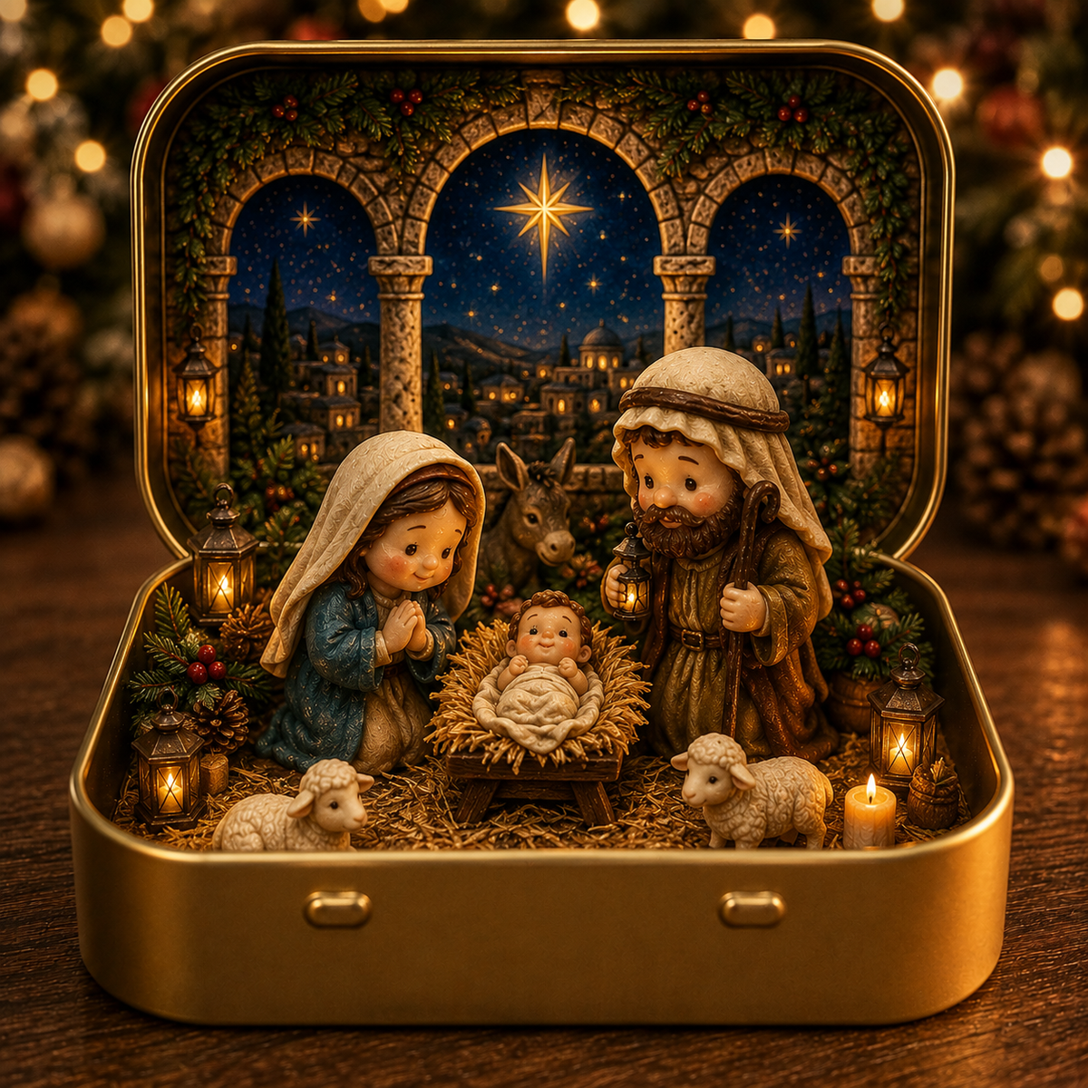 Tiny Christmas Wonderland in a Tin Miniature Holiday Village Keepsake & Christmas Gift
