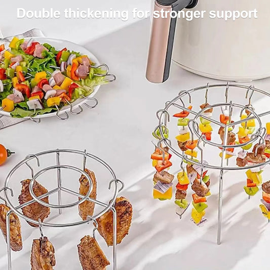 2 Pack Stainless Steel Air Fryer Skewer Rack, 360 No Flip Kabob Grill Stand