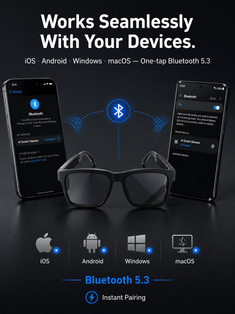 AI Smart Bluetooth Glasses Translation, Music & Blue-Light Protection