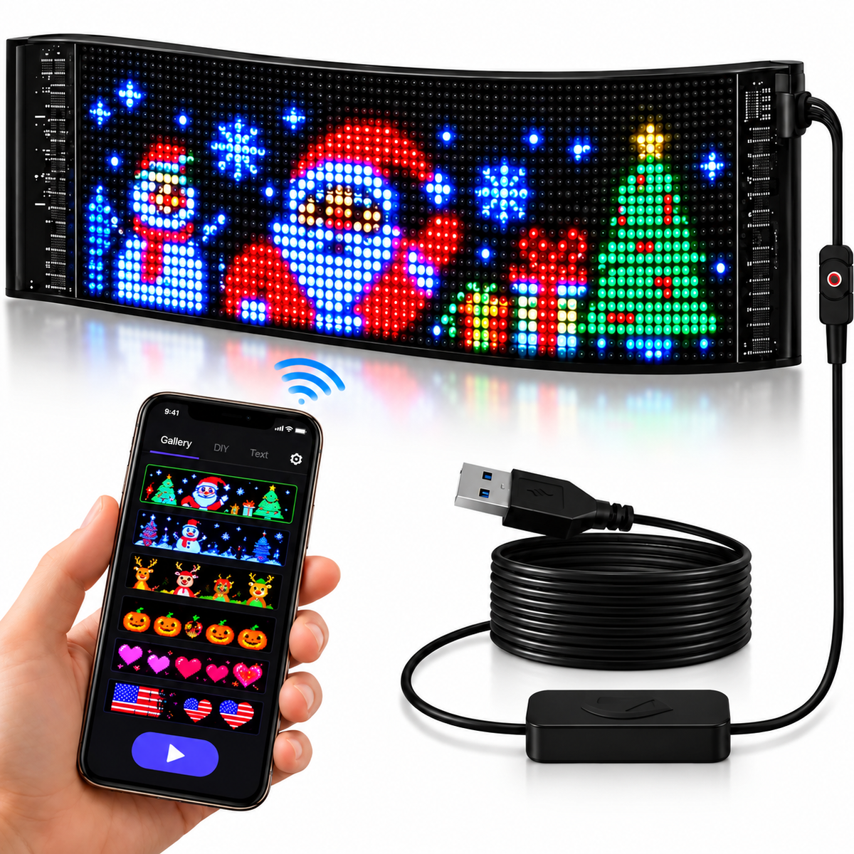 Animated Christmas LED Rear Window Panel App Controlled Car Display