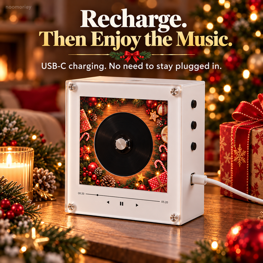Christmas Magnetic Music Player with 9 Mini Records Retro Holiday Decor & Gift Set