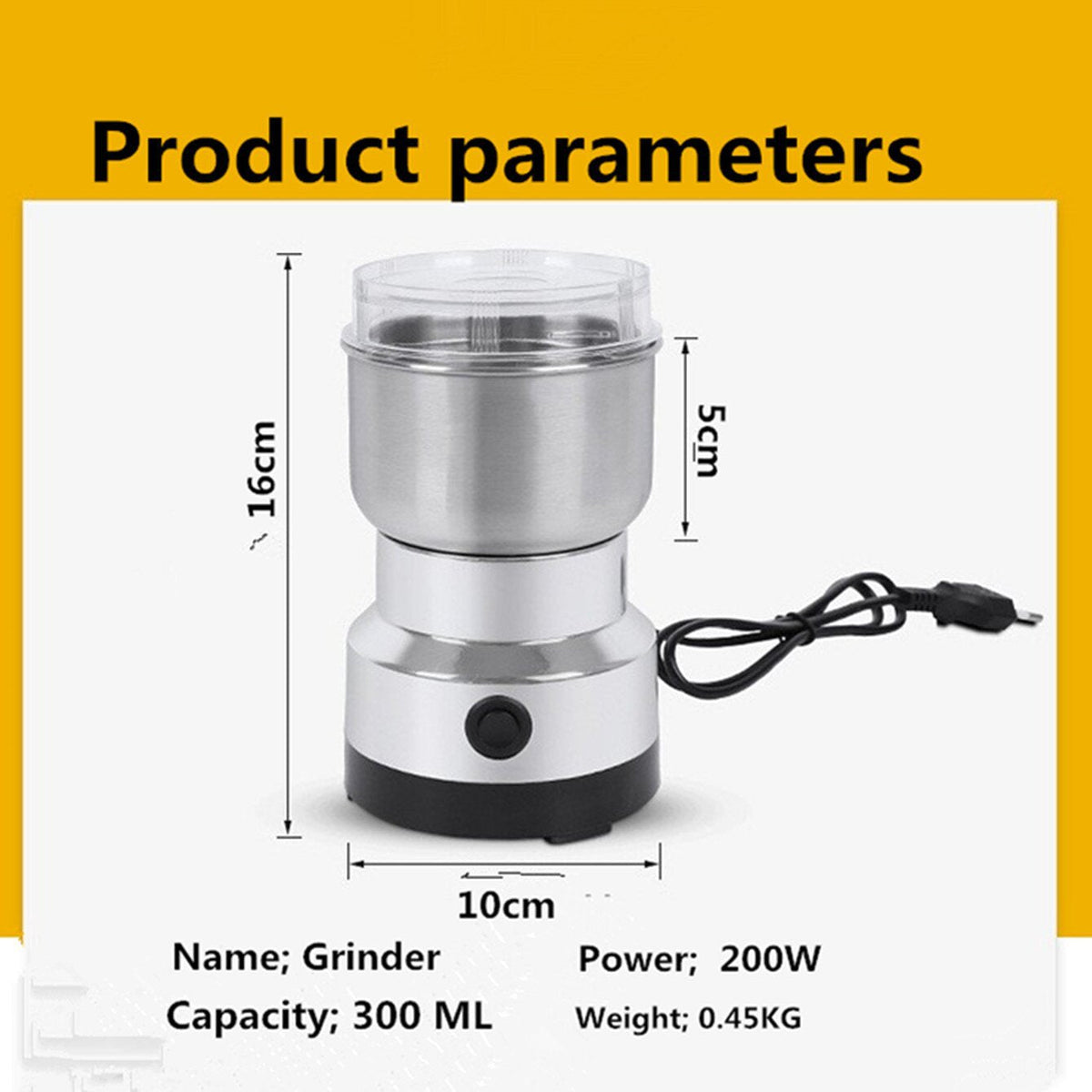 Stainless Steel Dry Ingredient Grinder Spices, Grains & Coffee